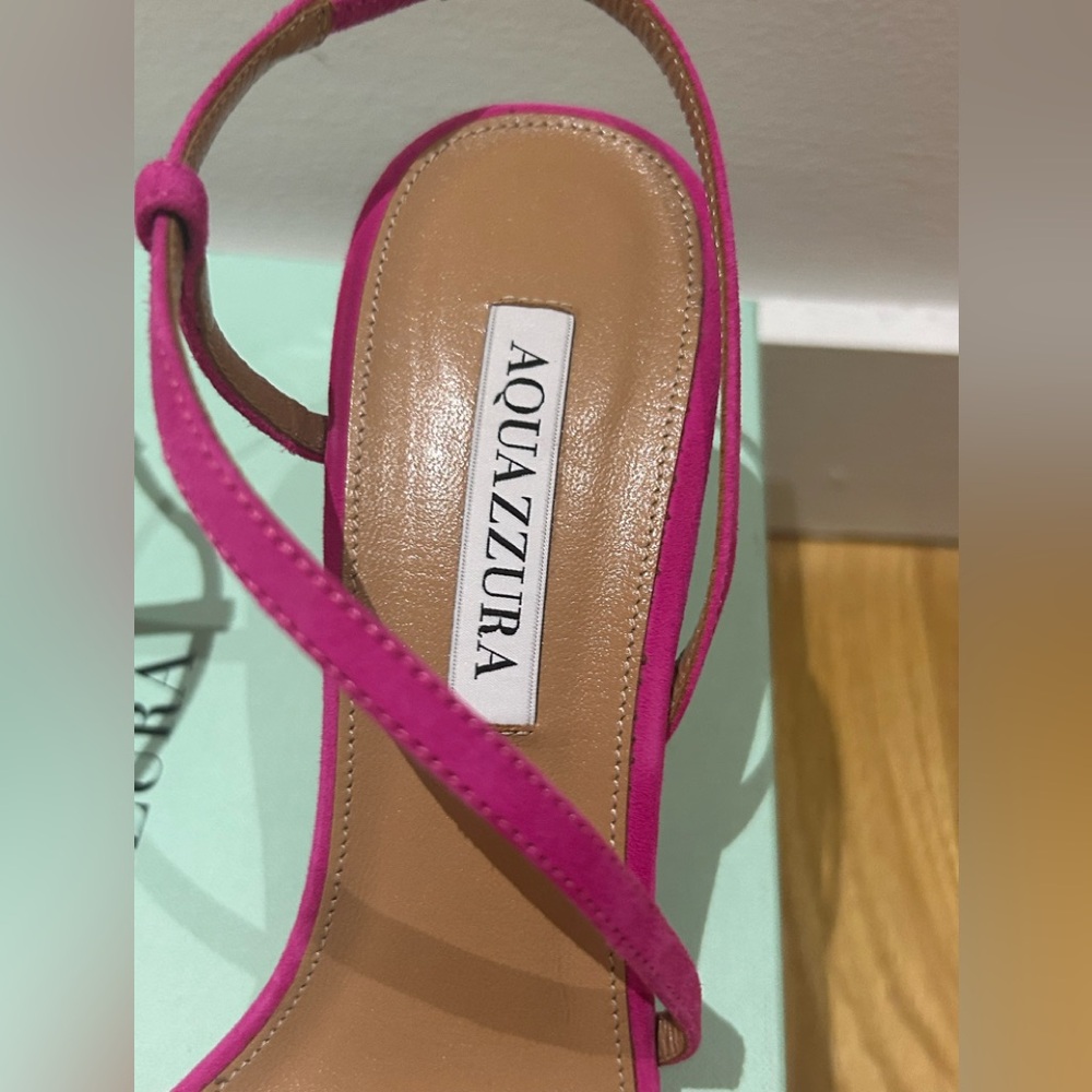 AQUAZZURA Sleek 75MM Strappy Suede Sandals - Picture 9 of 16